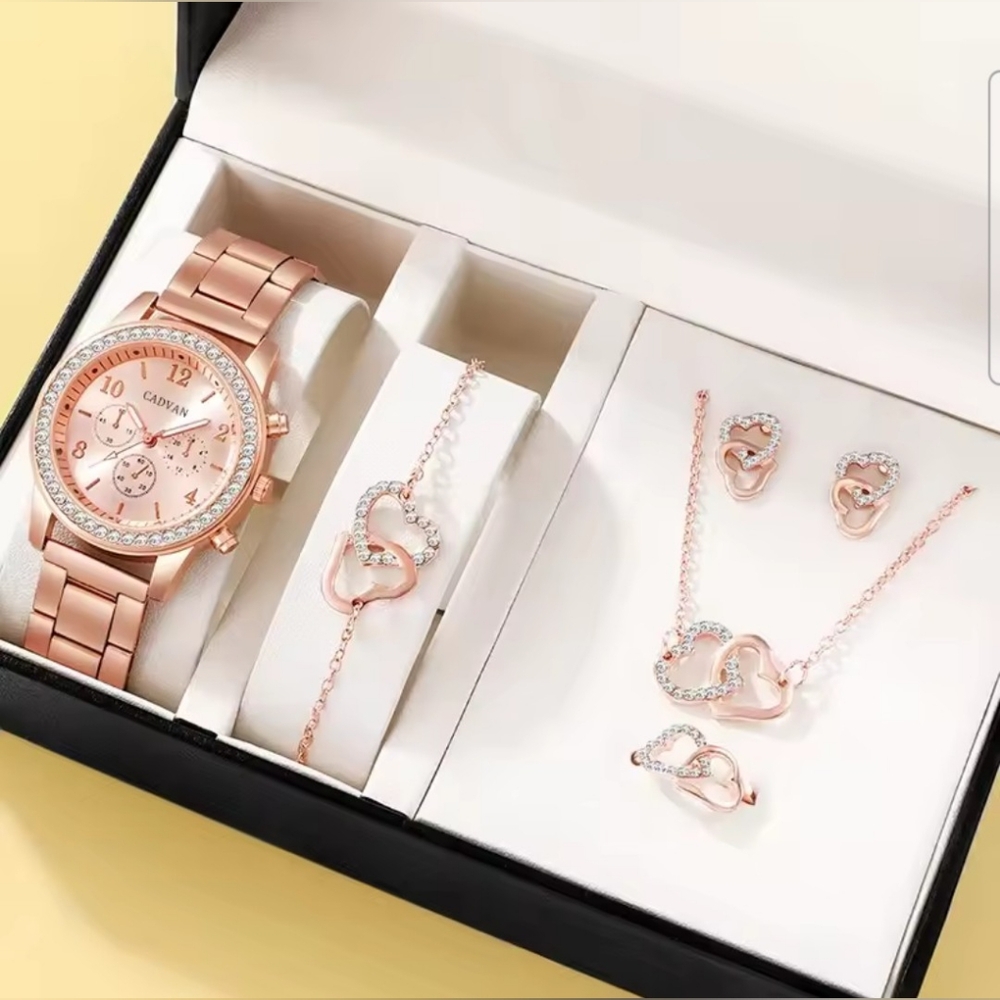 Rose Gold Women's Watch and Jewelry Set